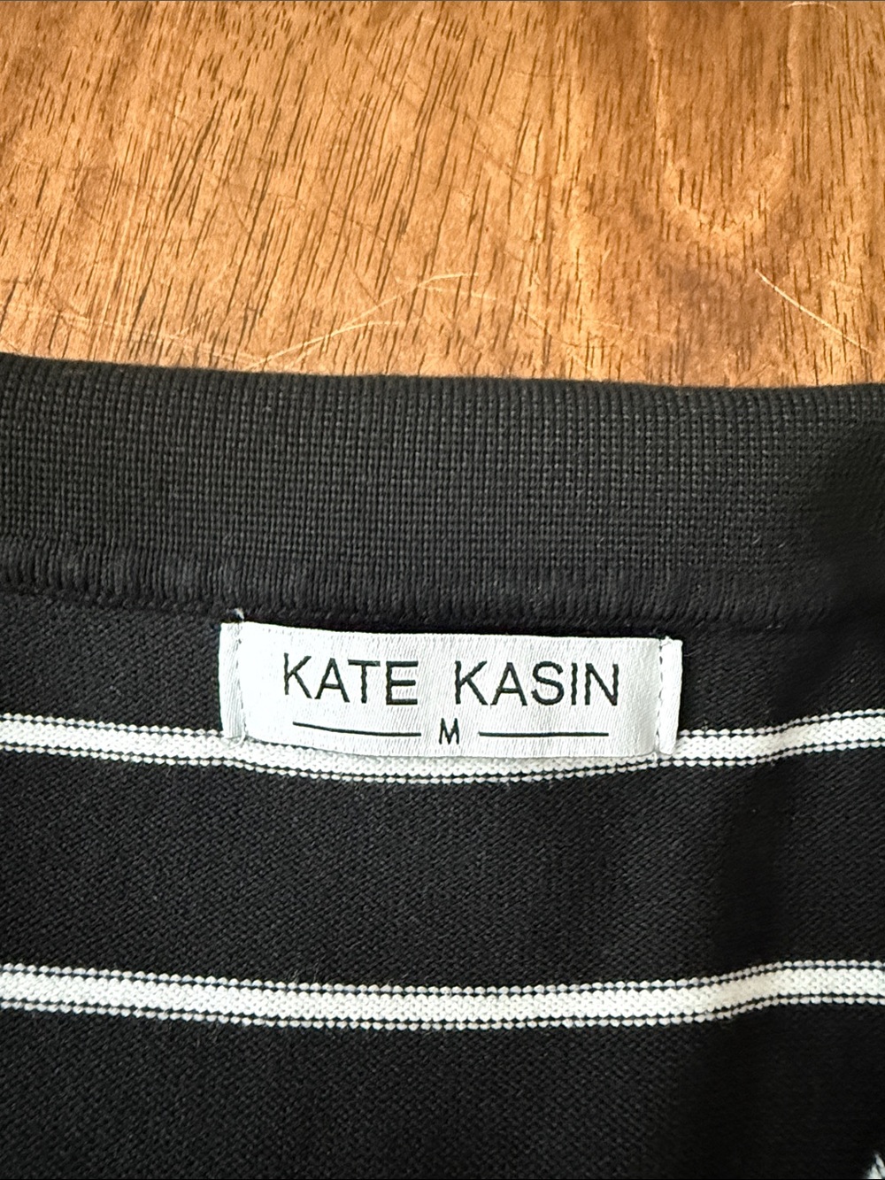 Kate Kasin Black and White Striped V-Neck Polo - Picture 2 of 4